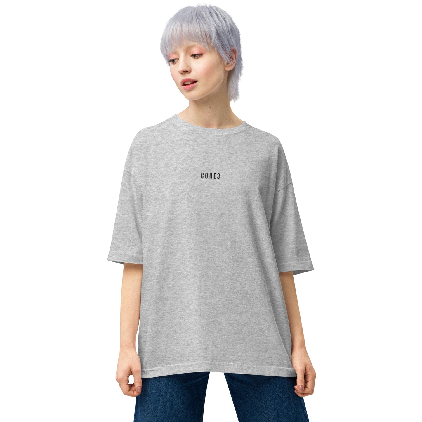 CORE3 ユニセックス ビッグシルエット Tシャツ グレー